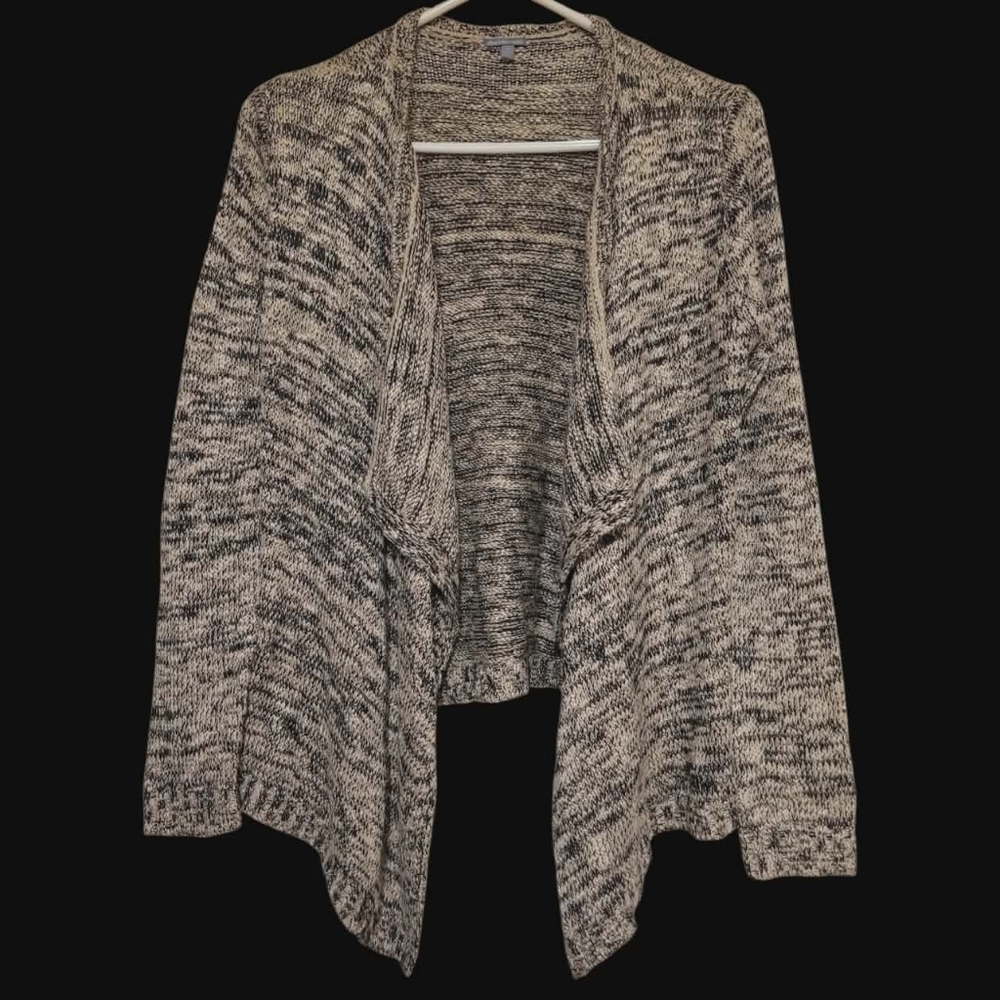 Charlotte Russe Open Front Cardigan Sweater Asymmetrical Hem, Black & Tan Small